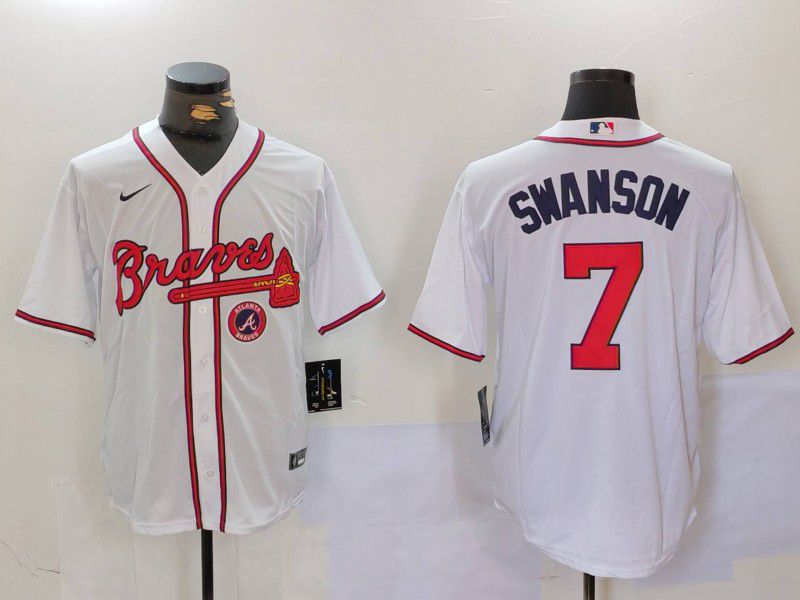 Men Atlanta Braves #7 Swanson White Game 2024 Nike MLB Jersey style 1